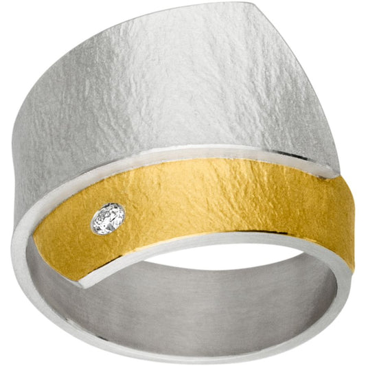 breiter Bicolor Ring Silber SI 925 & Gelbgold GG 900 & Brillant